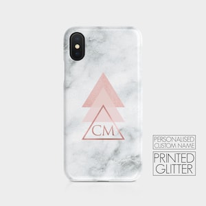 Personalised Initials Custom Hard Phone Case Marble Rose Gold Stripes Name for iPhone 15 14 13 12 11 Xs 5s 8 SE 6s Samsung Galaxy S20 S10 04