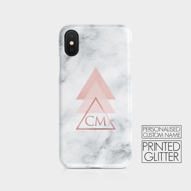 Personalised Initials Custom Hard Phone Case Marble Rose Gold Stripes Name for iPhone 15 14 13 12 11 Xs 5s 8 SE 6s Samsung Galaxy S20 S10 04