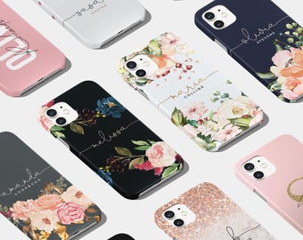 Personalised Phone Case | Custom Name Initials for iPhone 17 17e 16 15 14 13 & Samsung S25 S24 Floral Roses Marble Ombre Dots Pink Monogram