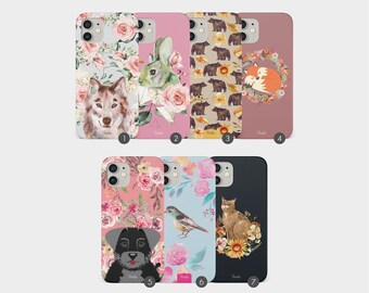 Tirita Handyhülle Hard Cover Tiere Floral Niedlicher Bär Vogel Kätzchen Welpe Fuchs für iPhone 13 12 11 5 5s SE 6 6s 7&8 + X Xr Samsung S20 S10 S9