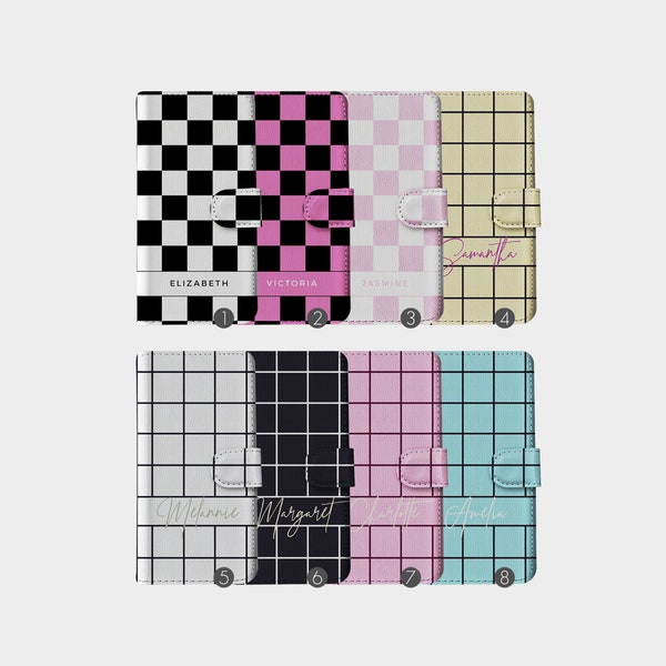 Personalised Initials Custom Flip Leather Phone Case Racing Flag Checkered Squares for iPhone 15 12 11 5 SE 6 6s 7 8Plus Xr Xs Max Samsung