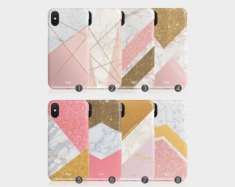 Tirita Hard Phone Case Marble Pink Gold Granite Lines Printed Glitter iPhone 12 5 5s SE 6 6s 7 & 8 Plus X Xs 11 Samsung Motorola LG Huawei