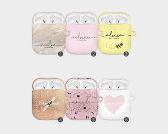 Tirita Personalised AirPod Case Cover for AirPods 4 3 2 1 and AirPods Pro 3 2 1 Aesthetic For Girls Case with Clip Keychain Bee Space Marble