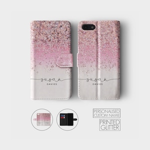 Funda de cuero personalizada con diseño de billetera, con brillo descolorido y mármol, para iPhone 16, 15, 14, 13, 12, 11, 5, SE, 7, 8 Plus, Xr, Xs Max y Samsung.