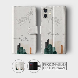 Étui portefeuille personnalisé Tirita à rabat esthétique personnalisé, tons naturels, nature minimaliste pour iPhone 15 14 13 12 11 8 Xs SE 2022 Samsung Galaxy 03