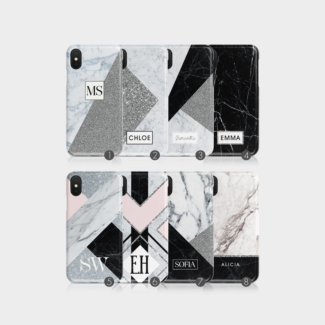 Hairyworm Personalizzato Iniziali Nome Monogramma Telefono Custodia Marmo Copertina Rigida