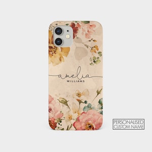 Coque personnalisée Tirita, coque personnalisée esthétique, monogramme fleurs vintage roses, nom pour iPhone 15 14 13 12 11 7 8 10 SE Samsung S20 S10 03