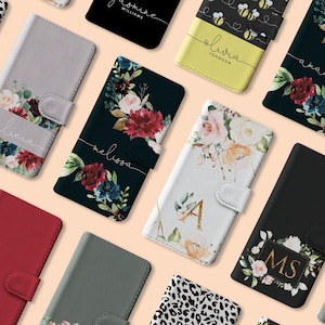 Tirita Personalisierte Brieftasche Flip Case mit Blumen Ombre Print Honig Bienen Monogramm Name für iPhone 16 15 14 13 12 11 XR SE Samsung Galaxy