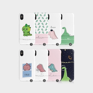 Personalised Initials Custom Hard Phone Case Kawaii Chubby Dinosaurs T-rex Name for iPhone 16 15 14 13 12 11 Xs 8 SE Samsung S24 S23 S22 S20