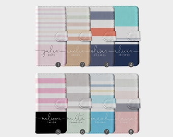 Tirita Personalised Wallet Flip Phone Case Colourful Striped Pastel Lines for iPhone 15 14 13 12 11 5 SE 6 6s 7&8 X XR Samsung S20 S10 S9