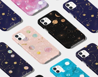 Handyhülle Himmlisch Mond Sterne Weltraum Universum Gedruckt Glitzer für iPhone 17 16 15 14 13 12 Pro Max Plus Samsung S25 S24 S23 S22 Hard Cover