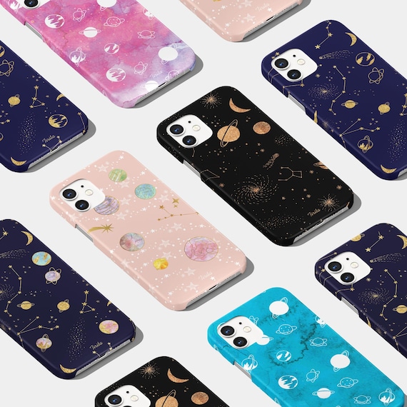 Handyhülle Himmlisch Mond Sterne Weltraum Universum Gedruckt Glitzer für iPhone 17 16 15 14 13 12 Pro Max Plus Samsung S25 S24 S23 S22 Hard Cover
