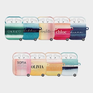 Tirita Gepersonaliseerde Airpod Case Cover met sleutelhanger voor Airpods 3 2 1 en Airpods Pro 1 Zomerkleuren Gradiënt Tie Dye Vetgedrukte naam monogram
