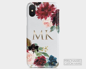 Personalised Initials Custom Hard Phone Case English Roses Flowers Gold Spring for iPhone 12 5 SE 6 7 8 Plus X Xr Xs 11 Samsung Motorola HTC