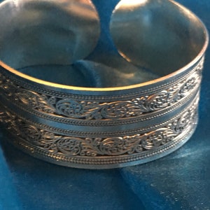 Tibet Wide Silver Cuff , OR Moonstone in Tibetan Silver Unisex Cuff Bracelet, OR Vintage Lotus Chinese
