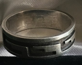 Sz11.5 Navajo Made Ring .925 Anodized Silver Engraved Gem Women Men Jewelry Sz 11.5