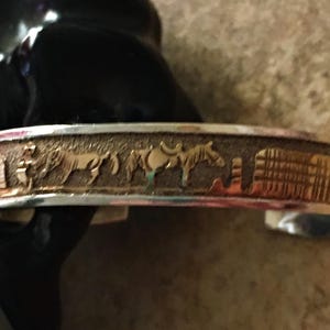 12K Gold F. Signed Story Teller Exquisite! Authentic Navajo Sterling Silver  Bracelet Cuff Unisex