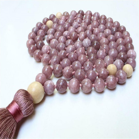 6mm Lepidolite 108 Beads Handmade with Tassel Nec… - image 3