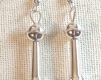 Traditional Navajo Squash Blossom Teardrop Hook Sterling Silver French Wire Vintage Unused Earrings