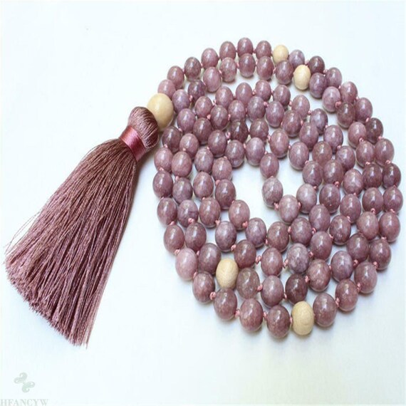 6mm Lepidolite 108 Beads Handmade with Tassel Nec… - image 2