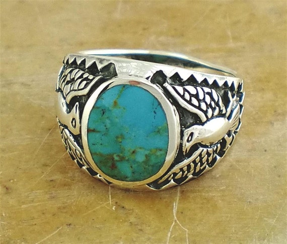 Eagle Turquoise Ring for Men Sterling Silver 10