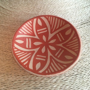 Rare Orange Pottery Southwest Acoma Pueblo Older Traditional Small Plate Bowl Vintage Signed