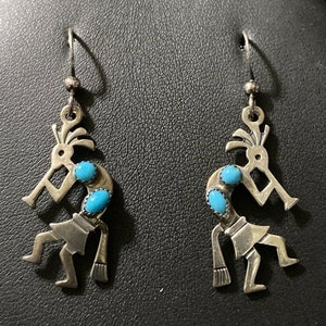 Kokopelli Sleeping Beauty Turquoise Earrings Vintage Sterling Silver (2 Styles- Turq or no Turquoise)