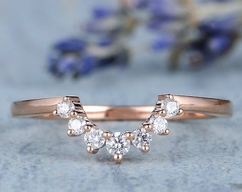 Custom Fit Wedding Band Rose Gold Ring Enhancer Half Eternity Curved Stacking Ring Half Halo Diamond MOissanite Band Women Cluster Rings