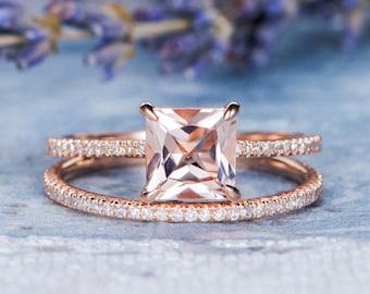Morganite wedding set etsy deals