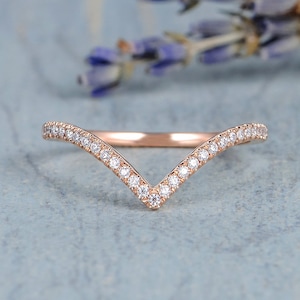 Custom Wedding Band Rose Gold Chevron Band Women V Shaped Curved Custom Fit Matching Band Half Eternity Stacking Mini Dainty Ring Enhancer image 1