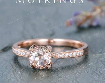 Rose Gold Engagement Ring Morganite Solitaire Ring Rose Gold Women Anniversary Gift for her Wedding Bridal Ring Promise Unique Ring Setting