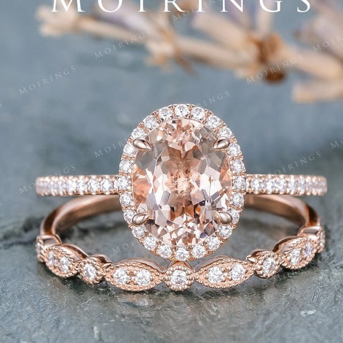 Morganite Ring Rose Gold Engagement Ring Antique Wedding Band - Etsy