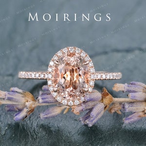 Rose Gold Engagement Ring Oval Cut Morganite Ring Wedding Women Bridal Unique Claw Prong Diamond 7x9mm Morganite Anniversary Gift For Her