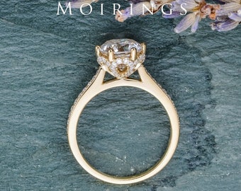 7mm Moissanite Engagement Ring Yellow Gold Floral Cathedral Setting Ring Vintage Moissanite Ring Vine Petal Diamond Setting Solitaire Ring