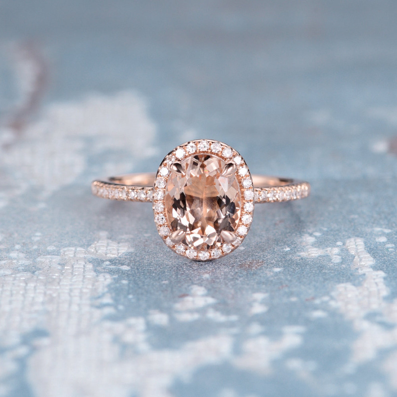 Rose Gold Engagement Ring Oval Cut Morganite Ring Wedding | Etsy