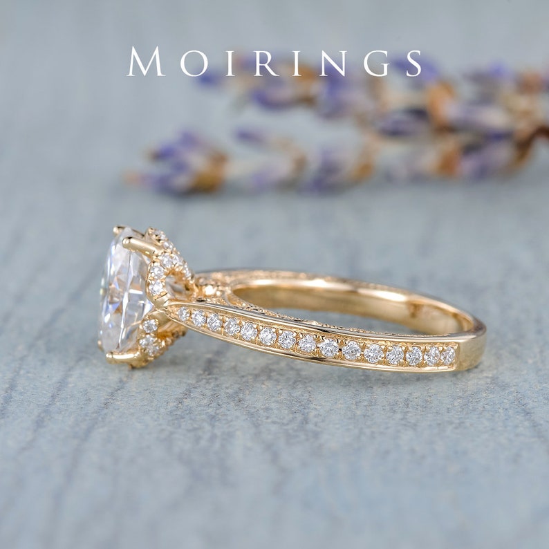 Moissanite Engagement Ring Yellow Gold 3/4 Eternity Band Etsy UK