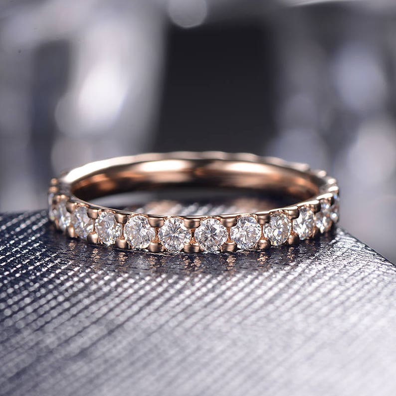 Moissanite Wedding Band Women Full Eternity Band Rose Gold