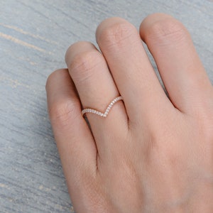 Custom Wedding Band Rose Gold Chevron Band Women V Shaped Curved Custom Fit Matching Band Half Eternity Stacking Mini Dainty Ring Enhancer image 9