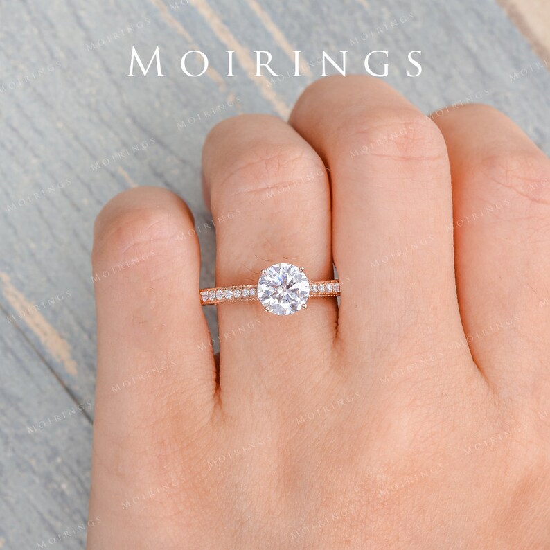 Vintage Moissanite Engagement Ring Set Rose Gold Unique Etsy