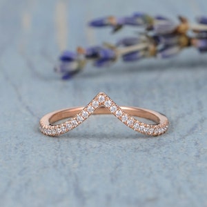 Custom Wedding Band Rose Gold Chevron Band Women V Shaped Curved Custom Fit Matching Band Half Eternity Stacking Mini Dainty Ring Enhancer image 3