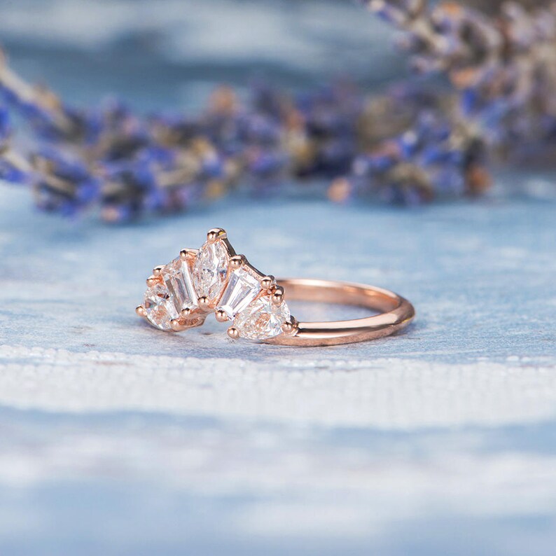 Unique Rose Gold Wedding Band Women Diamond Marquise Pear Etsy