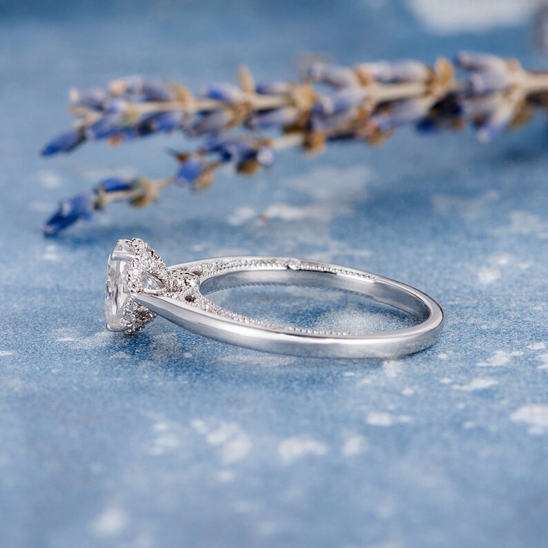 Unique Engagement Ring White Gold Cathedral Setting Peekaboo Etsy
