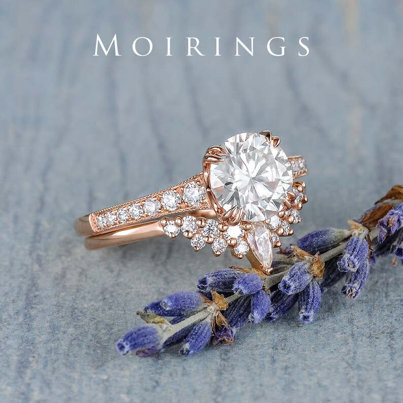 1ct Moissanite Engagement Ring Set Rose Gold Solitaire Ring Etsy Canada