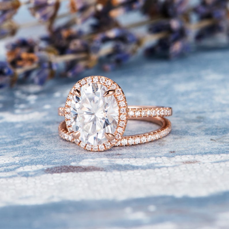 Rose Gold Engagement Ring Unique Oval Cut Moissanite Diamond | Etsy