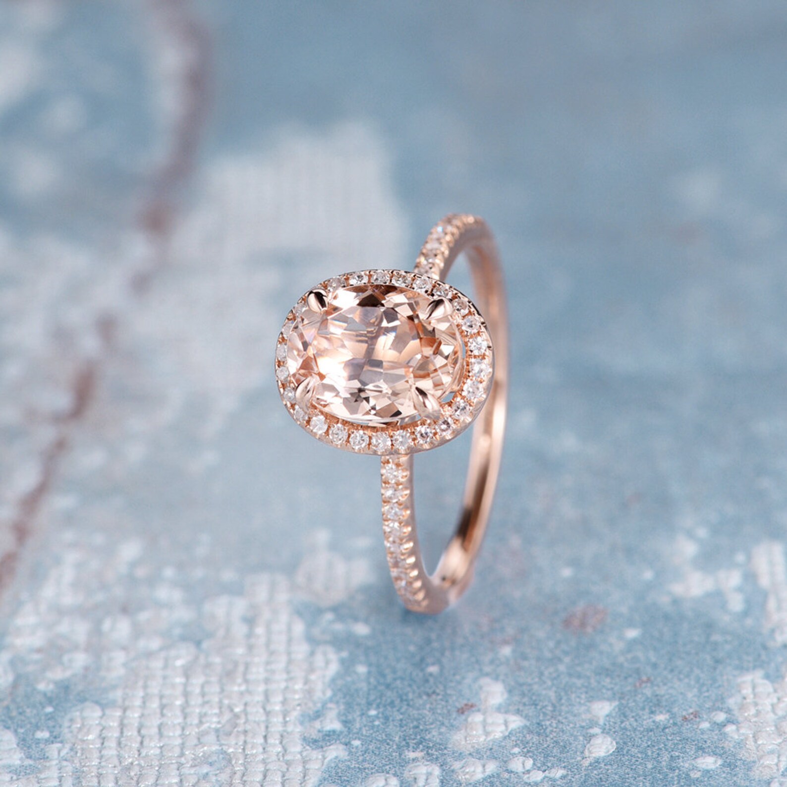 Rose Gold Engagement Ring Oval Cut Morganite Ring Wedding | Etsy