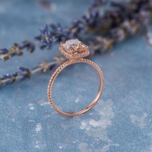 Elongated Cushion Cut Morganite Engagement Ring Rose Gold Engagement Ring Women Peachy Morganite Ring Diamond Full Eternity Gifts For Her image 5
