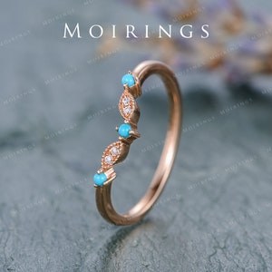 Marquise Diamond Wedding Band Women Rose Gold Ring Turquoise Band Milgrain Antique Stacking Band Anniversary Promise Ring Bridal Ring Custom