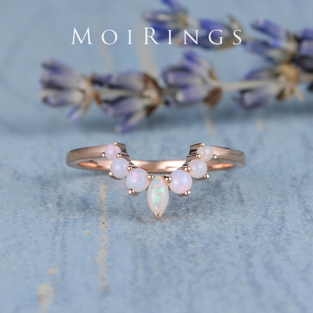 CUSTOM Opal Wedding Band Women Marquise Natural Opal Stacking Ring ...