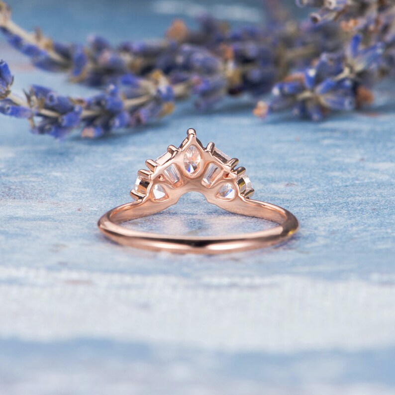 Unique Rose Gold Wedding Band Women Diamond Marquise Pear Etsy