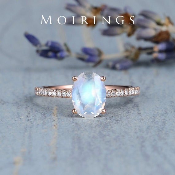 Faceted Moonstone Engagement Ring Moonstone Ring Rose Gold Solitaire Stacking Engagement Ring Birthstone Blue Moonstone Half Eternity Mini Etsy